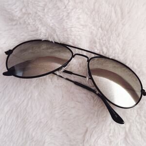 Francine Black W/ Mirrored Lenses Aviator Sunglasses